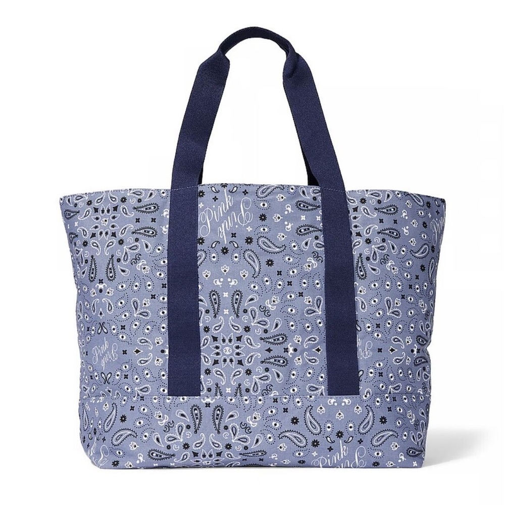Pink By VICTORIA'S SECRET Paisley Print Blue Weekender Tote Reversible Bag NWT